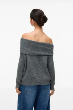 Vero Moda Camisolas-Camisola feminino de malha macia de malha manga Cinzento