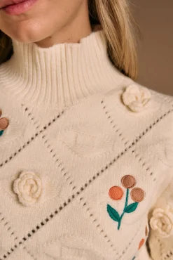 Polín Et Moi Camisolas-Camisola flor Lina Ecru