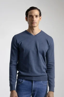 PuroEGO Camisolas-Camisola gola em bico algodão Azul