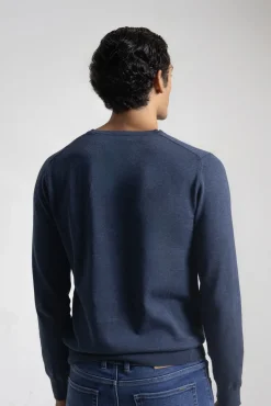 PuroEGO Camisolas-Camisola gola em bico algodão Azul