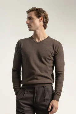 PuroEGO Camisolas-Camisola gola em bico algodão Castanho