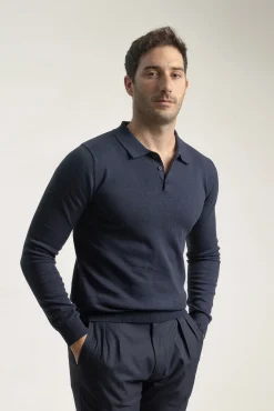 PuroEGO Camisolas-Camisola gola em bico algodão Azul