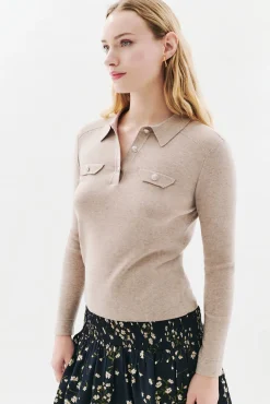 Caroll Camisolas-Camisola gola polo Tostado