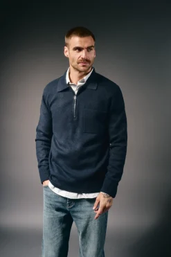 OOTO Camisolas-Camisola gola polo com fecho-éclair e bolso Azul