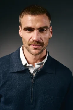 OOTO Camisolas-Camisola gola polo com fecho-éclair e bolso Azul