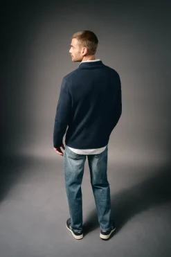 OOTO Camisolas-Camisola gola polo com fecho-éclair e bolso Azul