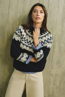 Cortefiel Camisolas-Camisola jacquard posicional. Azul