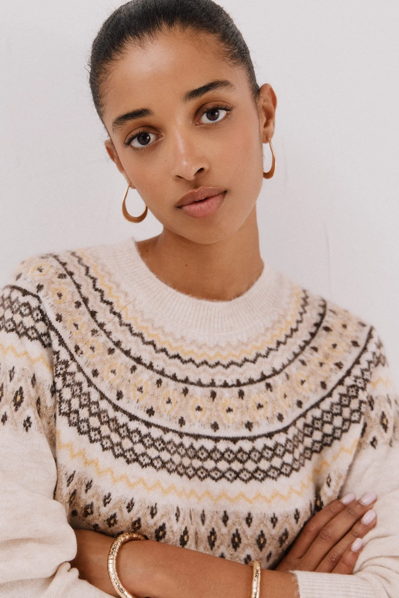 Cortefiel Camisolas-Camisola jacquard posicional Ecru