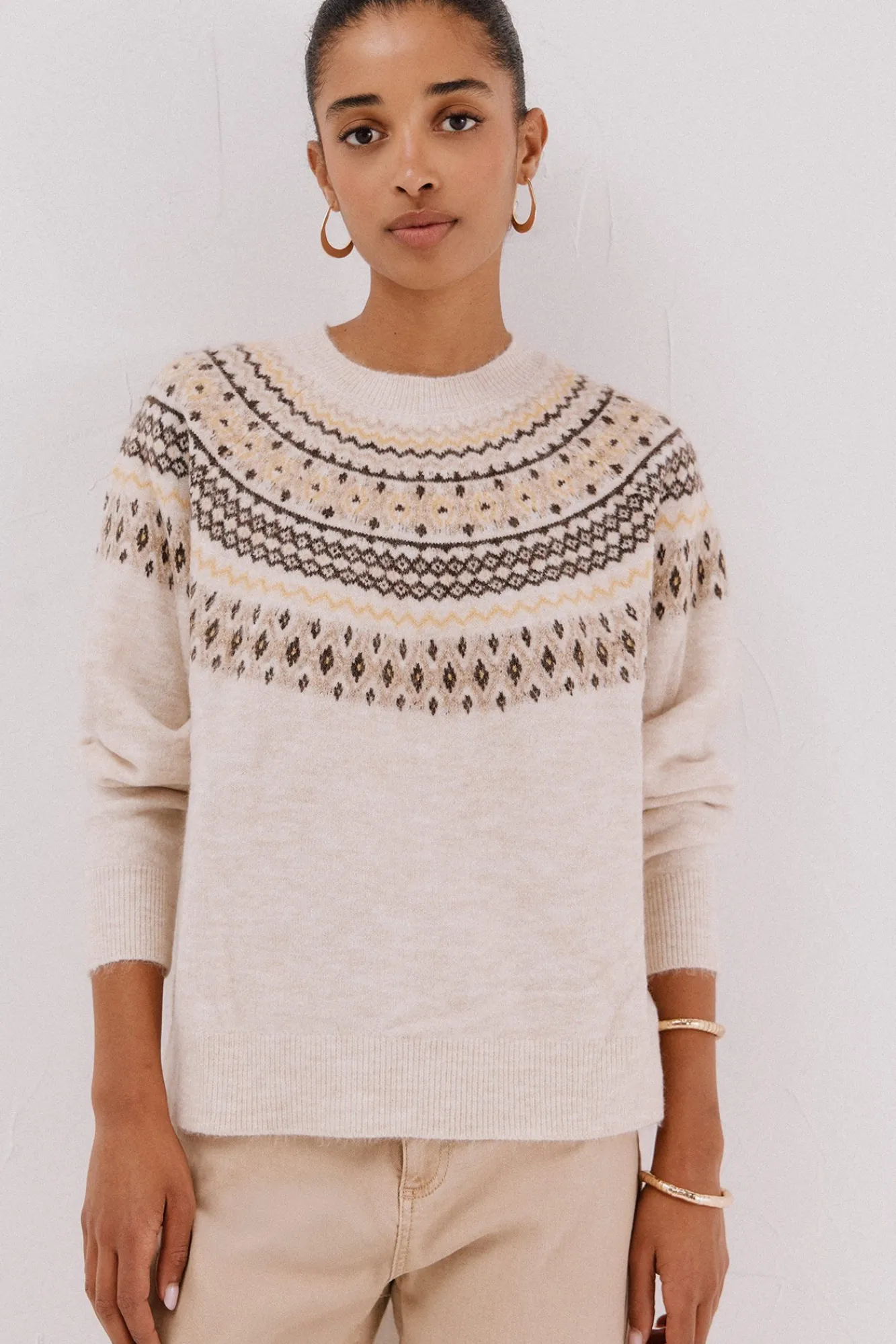 Cortefiel Camisolas-Camisola jacquard posicional Ecru