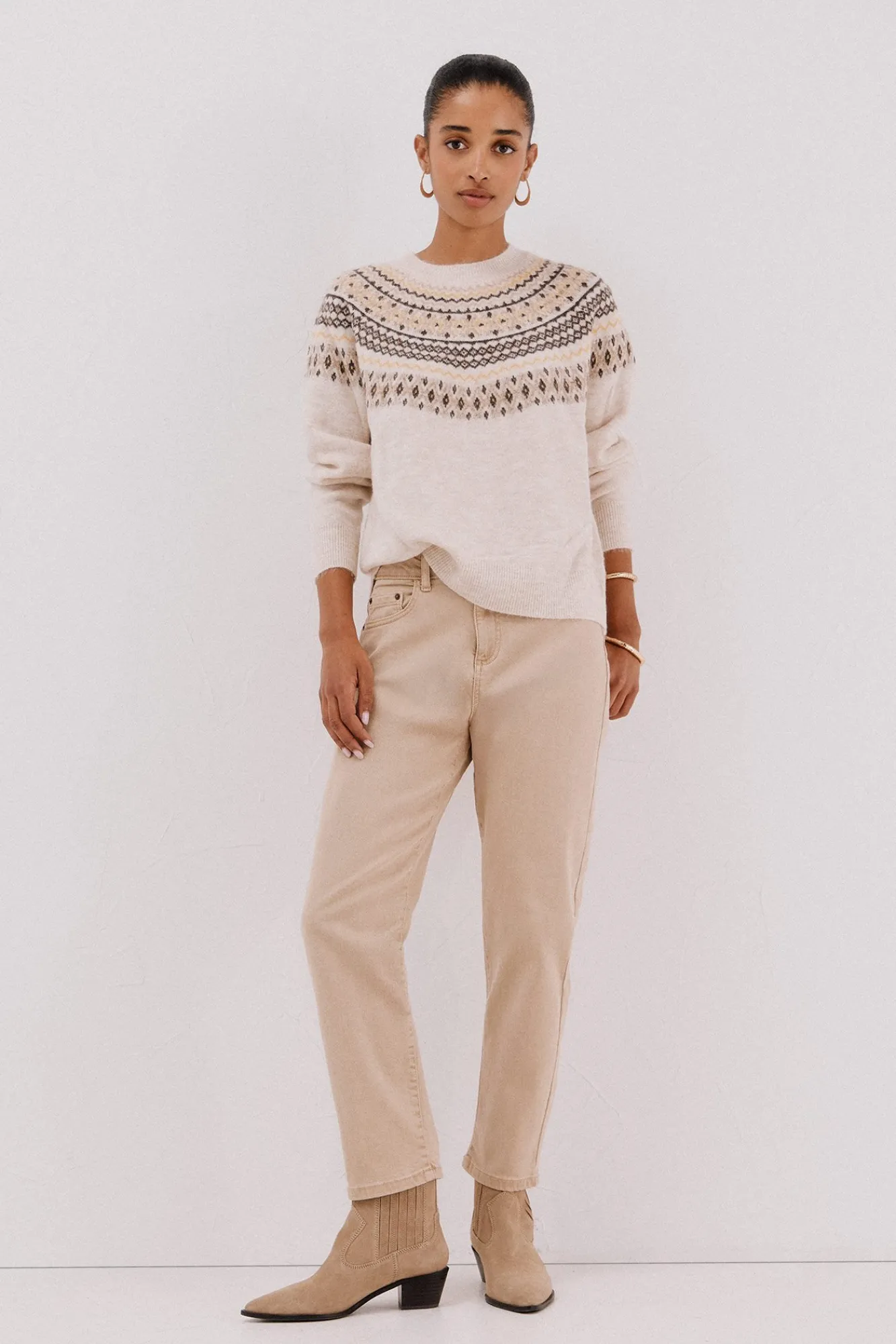 Cortefiel Camisolas-Camisola jacquard posicional Ecru