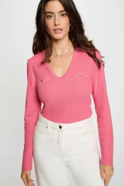 Morgan Camisolas-Camisola justo com gola em V Subiu