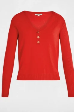 Morgan Camisolas-Camisola justo com gola em V Vermelho