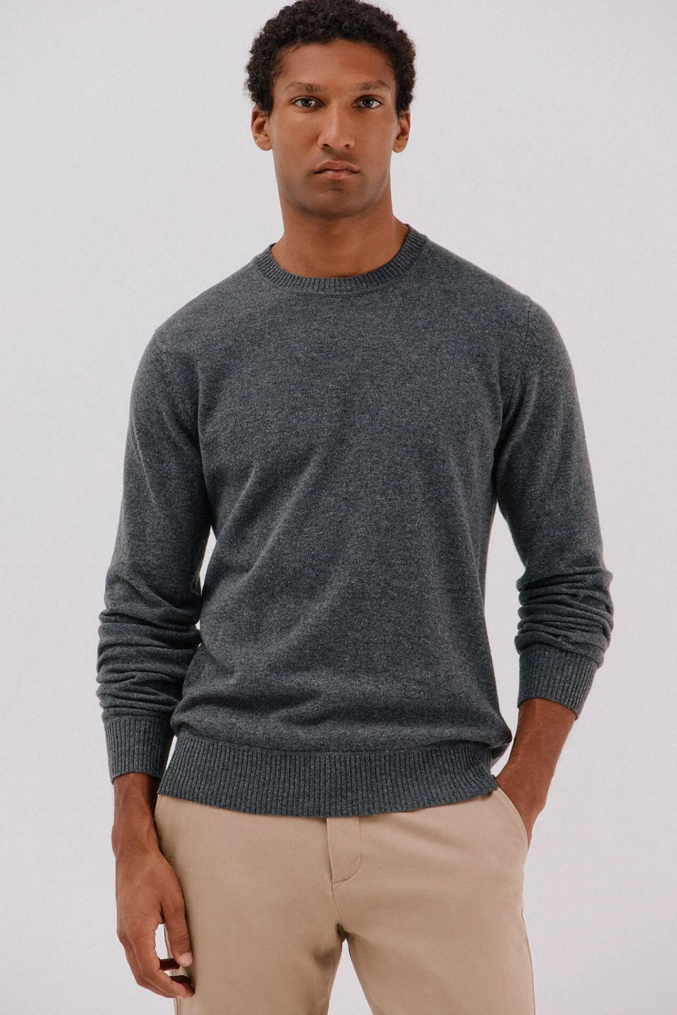 Cortefiel Camisolas-Camisola lã de carneiro gola redonda Cinzento