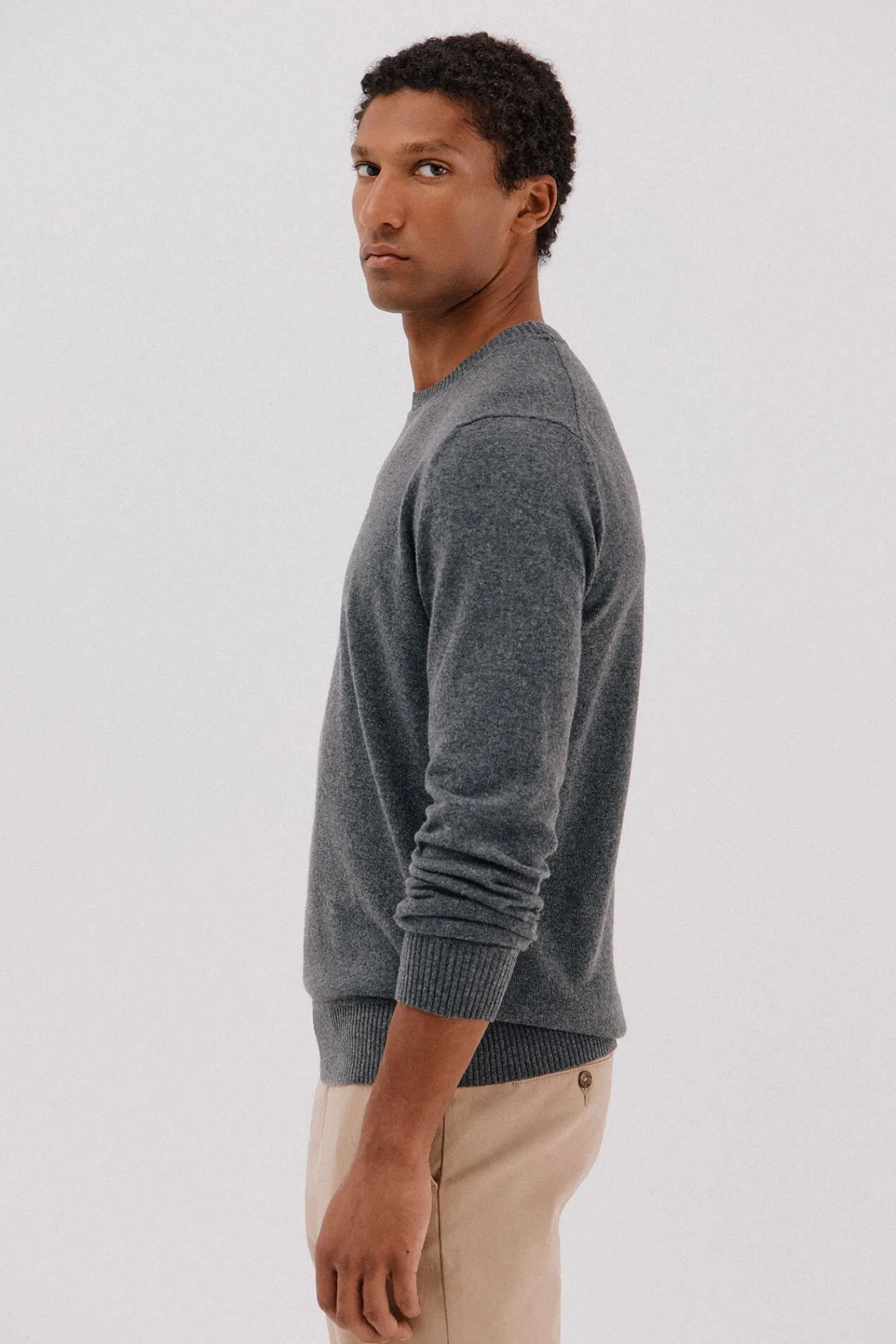 Cortefiel Camisolas-Camisola lã de carneiro gola redonda Cinzento