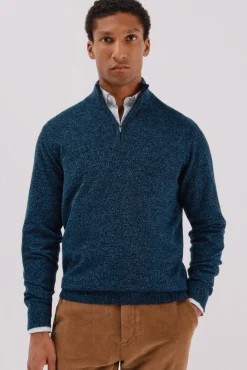 Cortefiel Camisolas-Camisola lã torçal gola fecho-éclair Azul