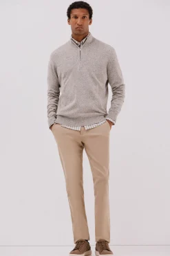 Cortefiel Camisolas-Camisola lã torçal gola fecho-éclair Tostado