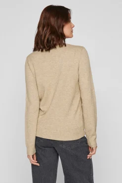 Vila Blusas|Camisolas-Camisola malha gola em bico Castanho