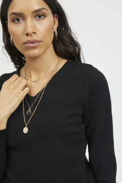 Vila Blusas|Camisolas-Camisola malha gola em bico Preto