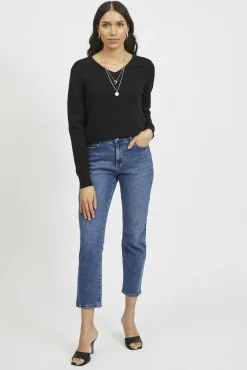 Vila Blusas|Camisolas-Camisola malha gola em bico Preto