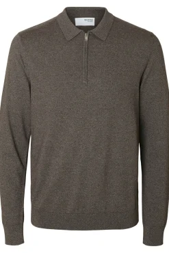 Selected Camisolas-Camisola polo 100% algodão com meia fecho-éclair . Cinzento