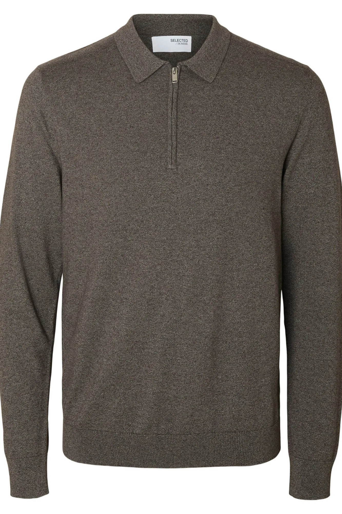 Selected Camisolas-Camisola polo 100% algodão com meia fecho-éclair . Cinzento