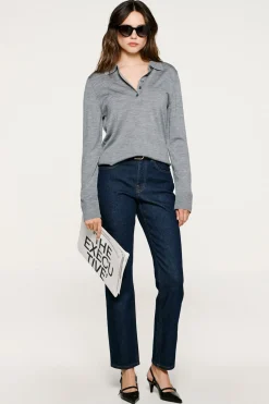 Selected Camisolas-Camisola polo 100% lã merino. Cinzento