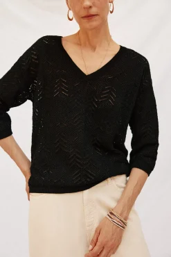 Cortefiel Camisolas-Camisola rendilhados lúrex Preto