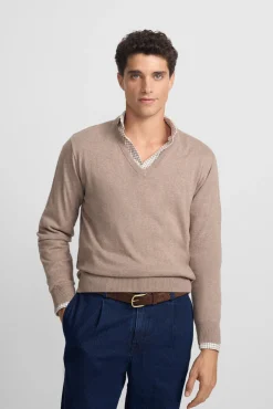 Silbon Camisolas-Camisola retrô com gola em V Castanho