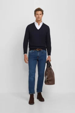 Silbon Camisolas-Camisola retrô com gola em V Azul