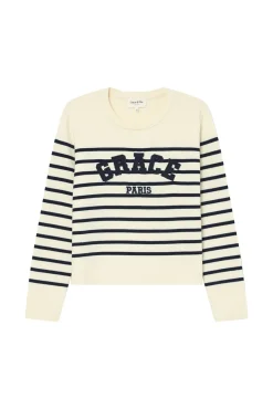 Grace & Mila Camisolas-Camisola riscas de marinheiro em malha Milano Branco