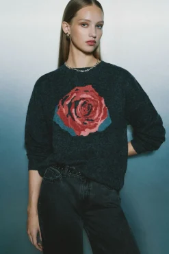 Springfield Camisolas-Camisola rosa com intarsia preto