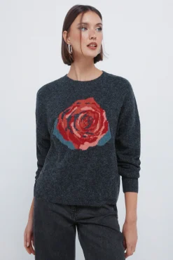 Springfield Camisolas-Camisola rosa com intarsia preto