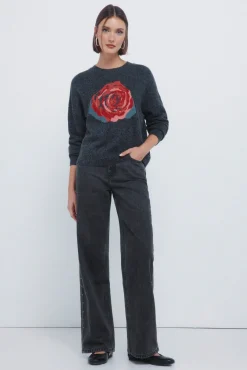 Springfield Camisolas-Camisola rosa com intarsia preto