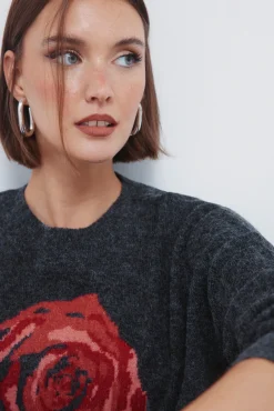 Springfield Camisolas-Camisola rosa com intarsia preto