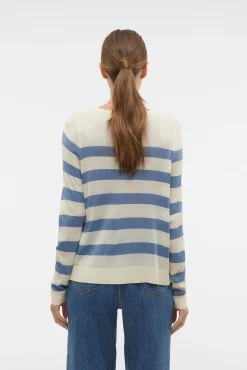 Vero Moda Camisolas-Camisola às riscas de mulher com manga comprida e gola redonda Tostado