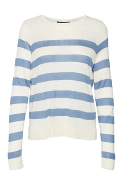 Vero Moda Camisolas-Camisola às riscas de mulher com manga comprida e gola redonda Tostado