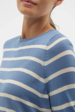 Vero Moda Camisolas-Camisola às riscas de mulher com manga comprida e gola redonda Azul