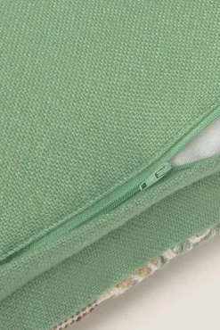 Textura Almofadas-Capa de almofada bordada com pompons verde