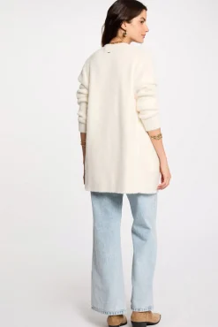 Morgan Camisolas-Cardigã comprido de malha aveludada Ecru