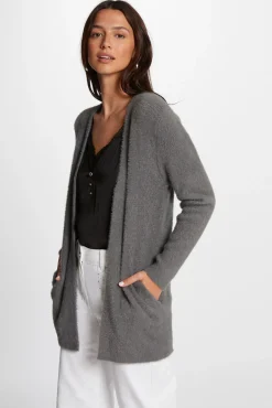 Morgan Camisolas-Cardigã comprido de malha aveludada Cinzento