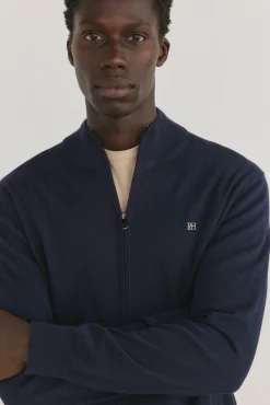 Pedro del Hierro Camisolas-Cardigã fino de algodão premium com fecho-éclair Azul