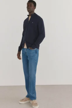 Pedro del Hierro Camisolas-Cardigã fino de algodão premium com fecho-éclair Azul