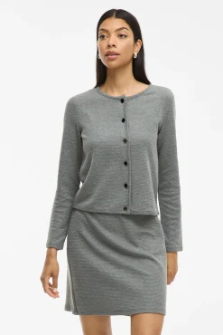 Vila Camisolas-Cardigan abotoado de algodão e viscose Cinzento