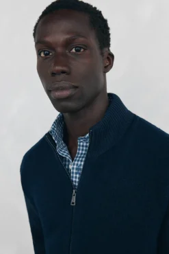 Pedro del Hierro Camisolas-Cardigan de algodão premium para o Natal com fecho de fecho-éclair Azul