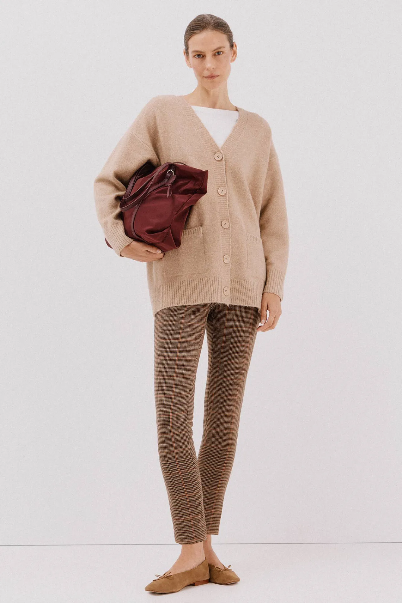 Cortefiel Camisolas-Cardigan longo com bolsos Tostado