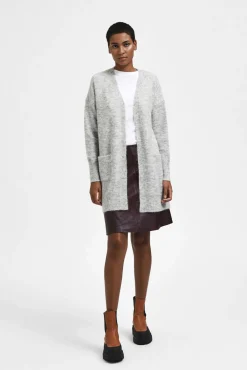 Selected Casacos|Camisolas-Cardigan longo de alpaca Cinzento