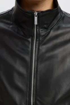 Selected Casacos-Casaco 100% couro de cordeiro Preto