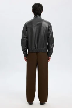 Selected Casacos-Casaco 100% couro de cordeiro Preto