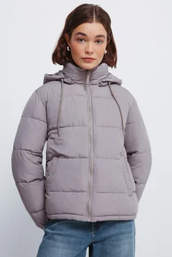 Springfield Sobretudos-Casaco acolchoada com capuz em poliéster reciclado Caqui escuro