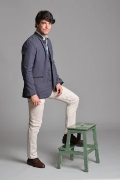 Cloking Casacos-Casaco austríaco de linho e camurça Azul